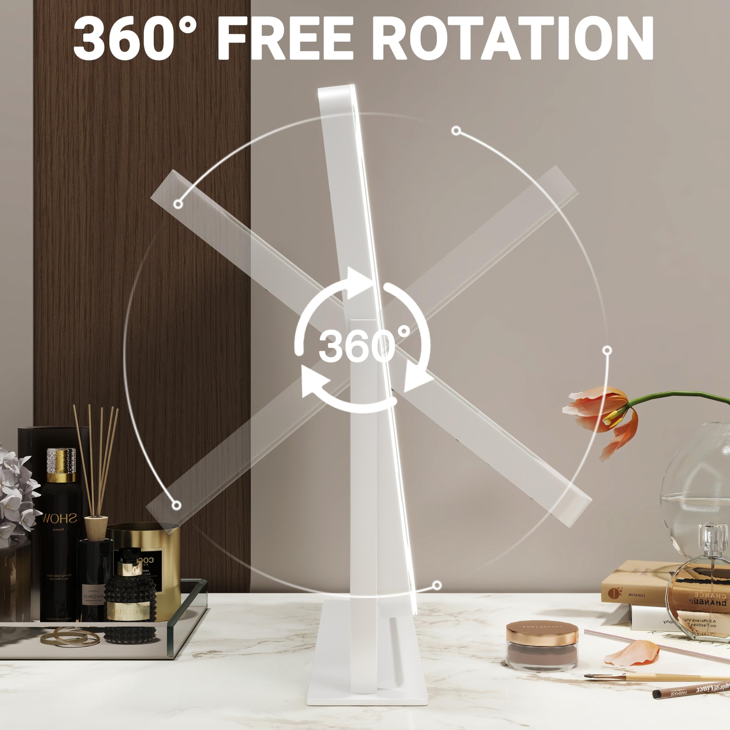 Espejo FENNIO con rotación de 360 grados para ver desde cualquier ángulo.