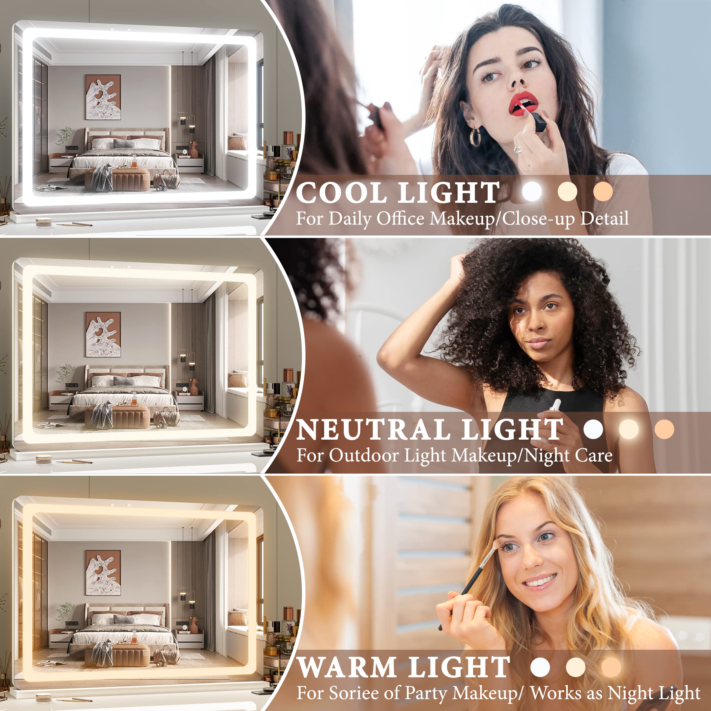 FENNIO Espejo-vanidad con control táctil para brillo e iluminación.