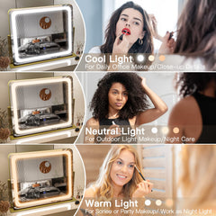 Miroir LED FENNIO avec contrôle tactile pour changer facilement la couleur.