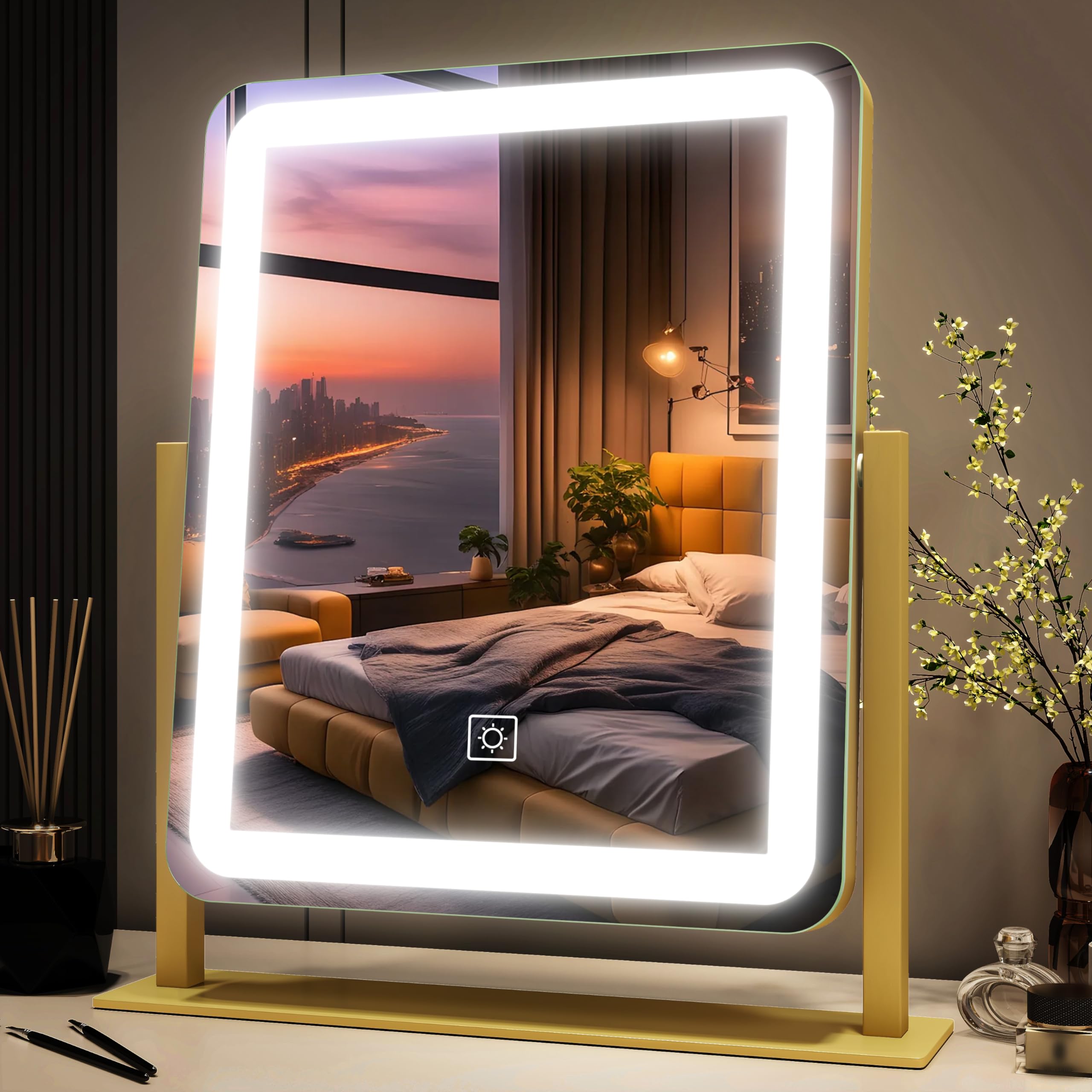 Miroir de vanité FENNIO lumineux 15x12 offrant une lumière homogène pour un maquillage précis.