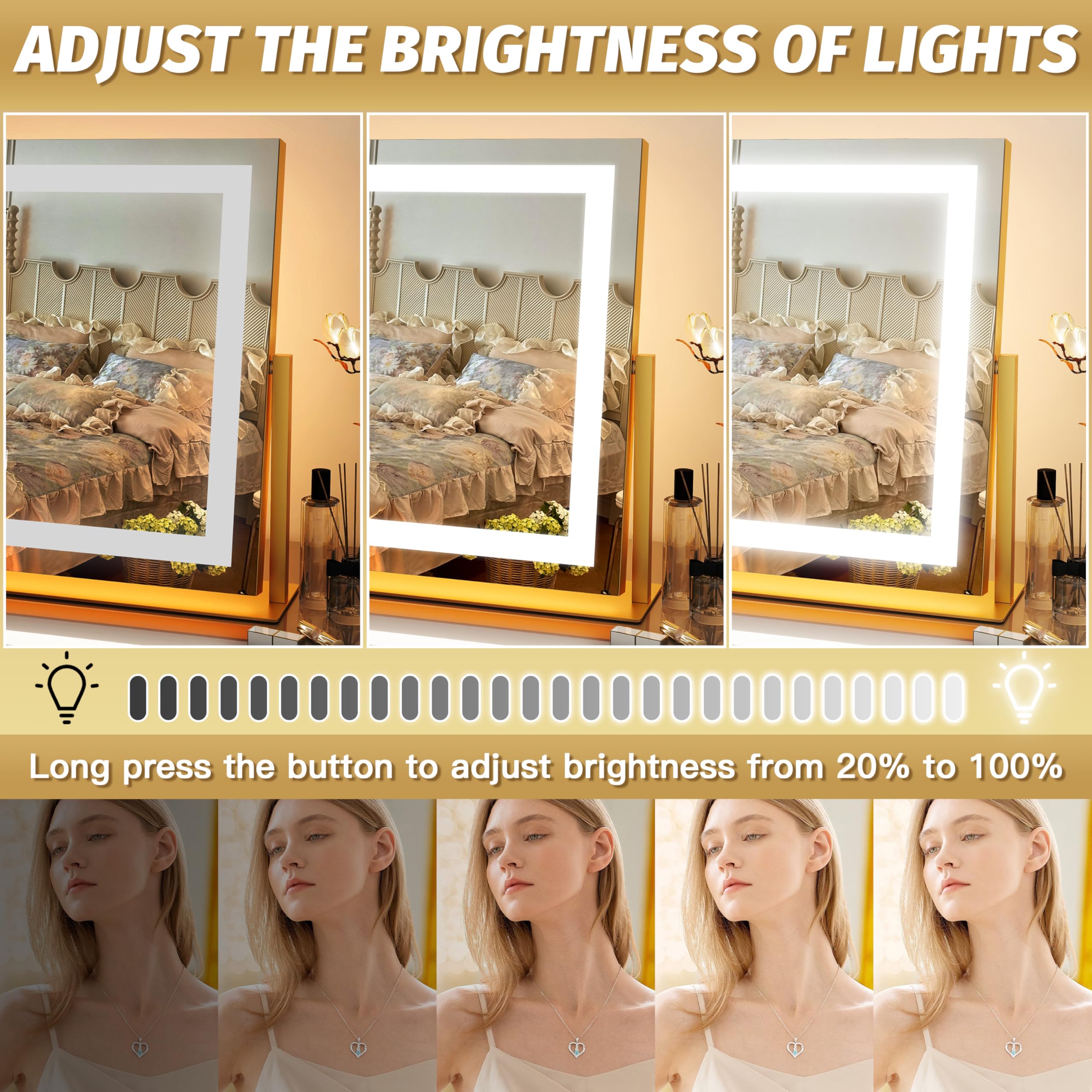 FENNIO Iluminación ajustable en tres colores para distintos entornos de maquillaje.