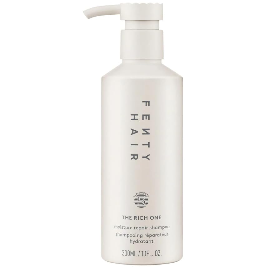 FENTY BEAUTY The Rich One Moisture Repair Shampoo bottle with a luxurious ambery-floral scent and color-safe care.