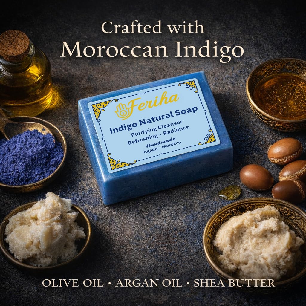 FERIHA Indigo Nila con aceite de argán nutre la piel.