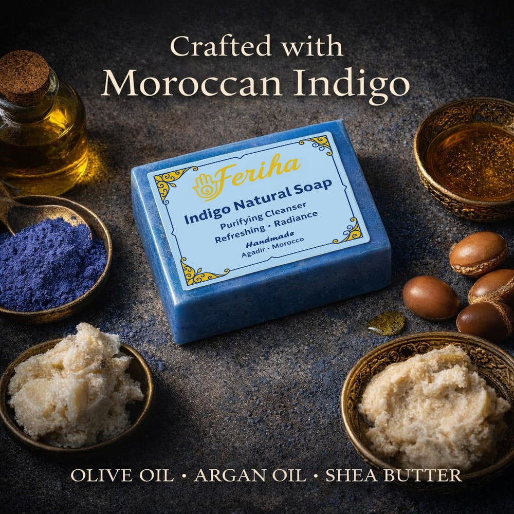 FERIHA Indigo Nila con aceite de argán nutre la piel.