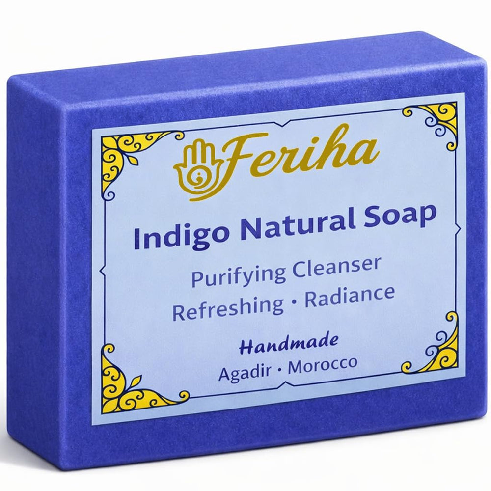 Jabón facial Indigo Nila de FERIHA, barra suave para piel radiante.