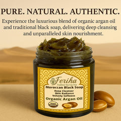 FERIHA jabón negro beldi, aceite de argán orgánico para nutrir la piel.