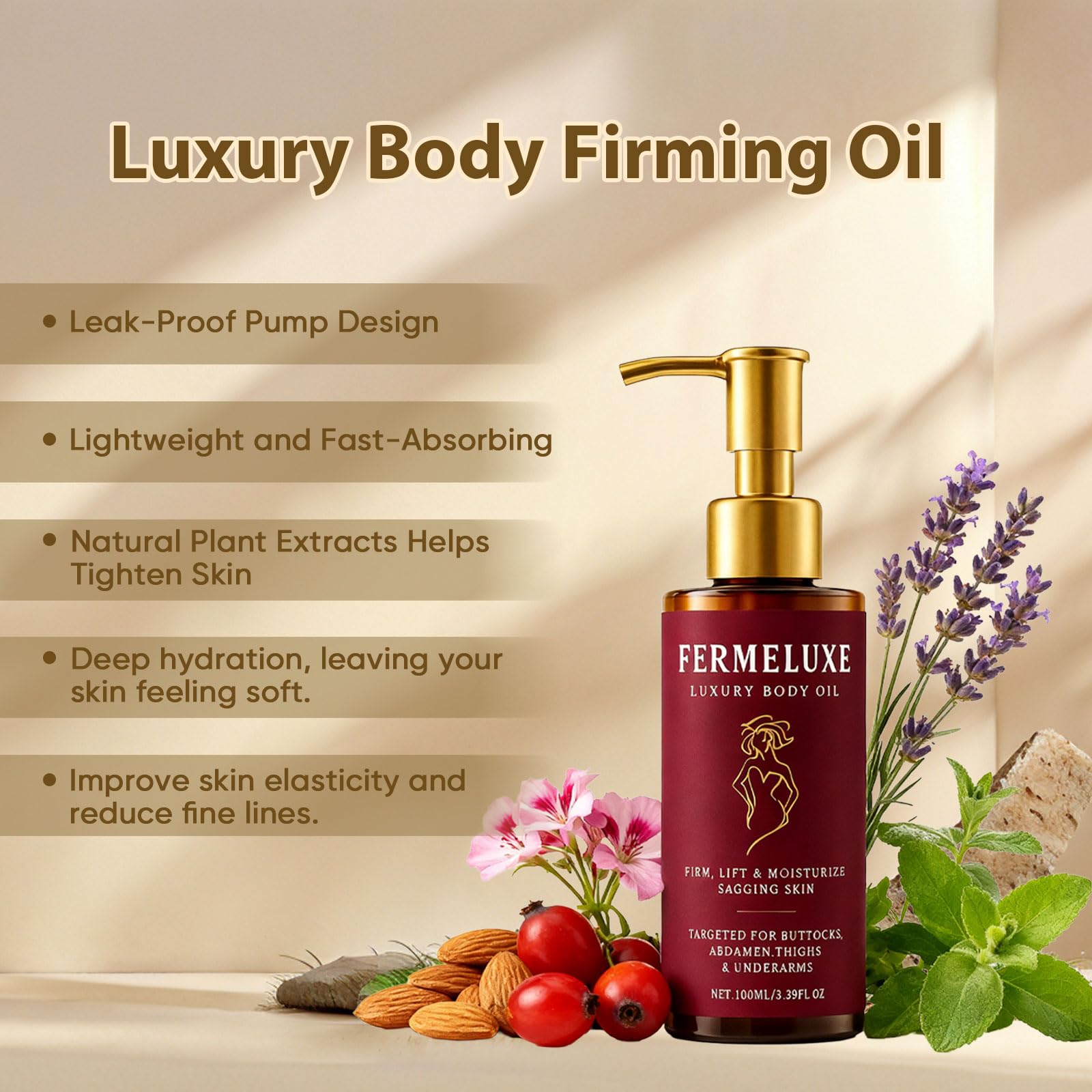 FERMELUXE Huile hydratante après douche, texture légère et absorption rapide