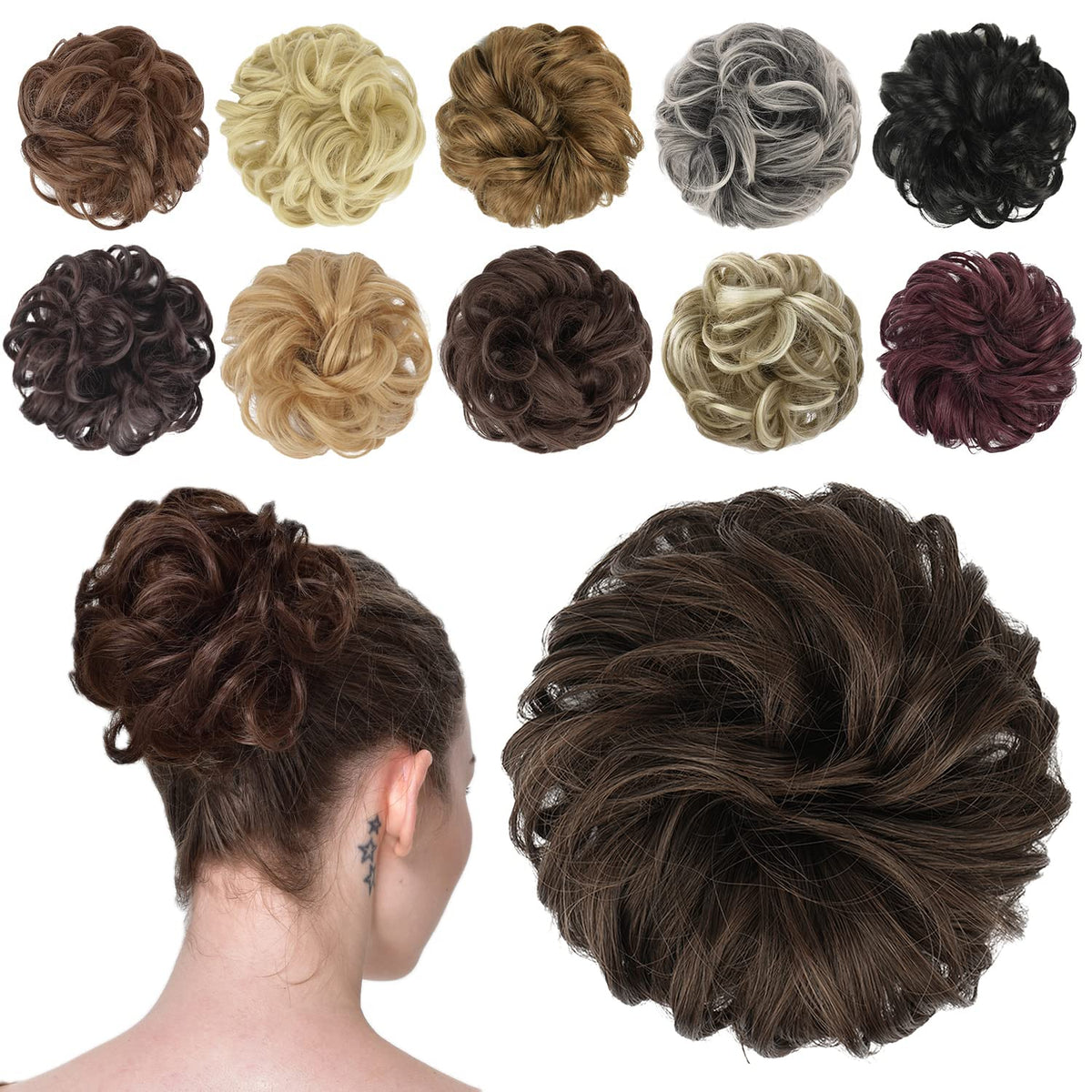 FESHFEN moño despeinado cabello natural con volumen para peinado diario rápido.