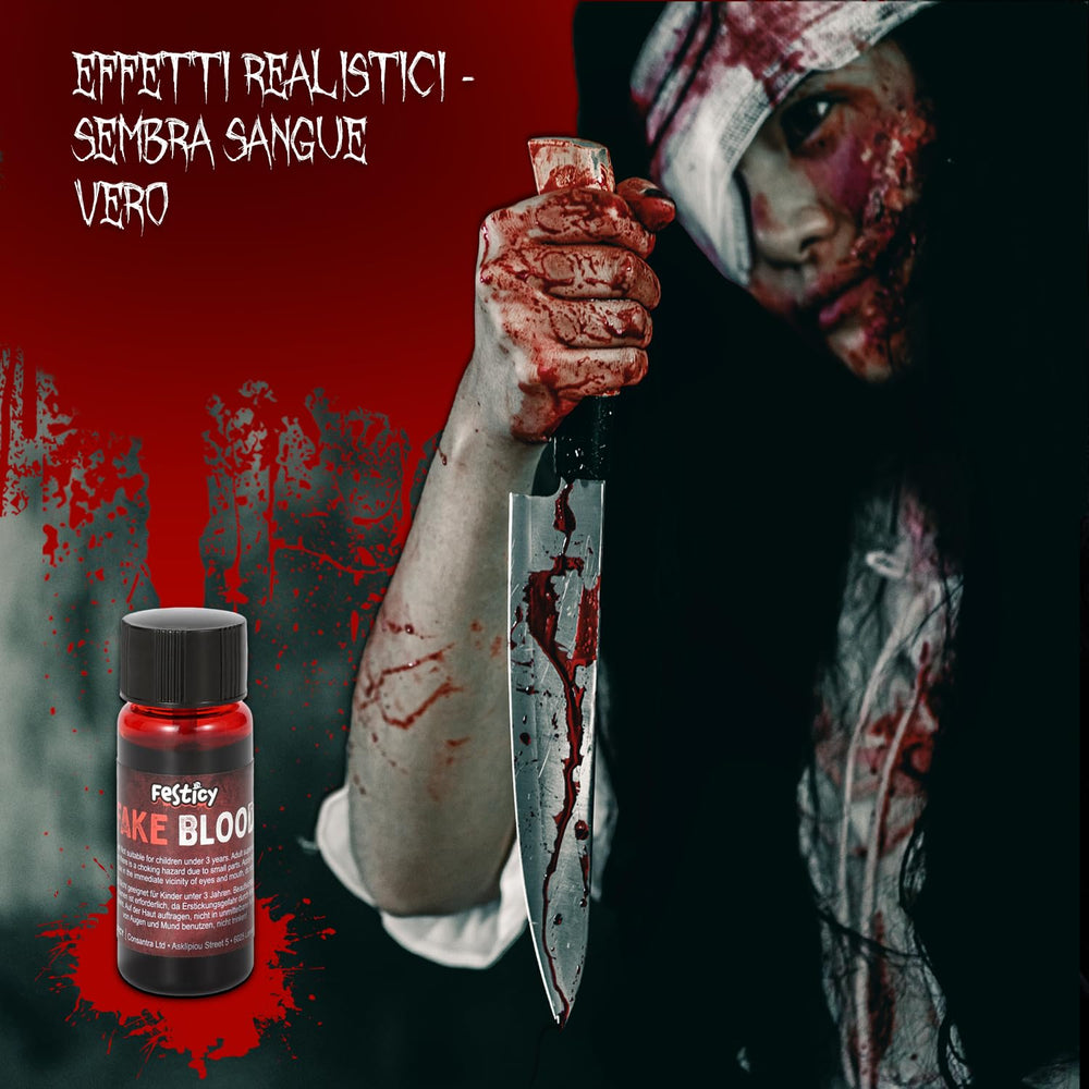 Festicy sangre falsa envase compacto, listo para retoques nocturnos