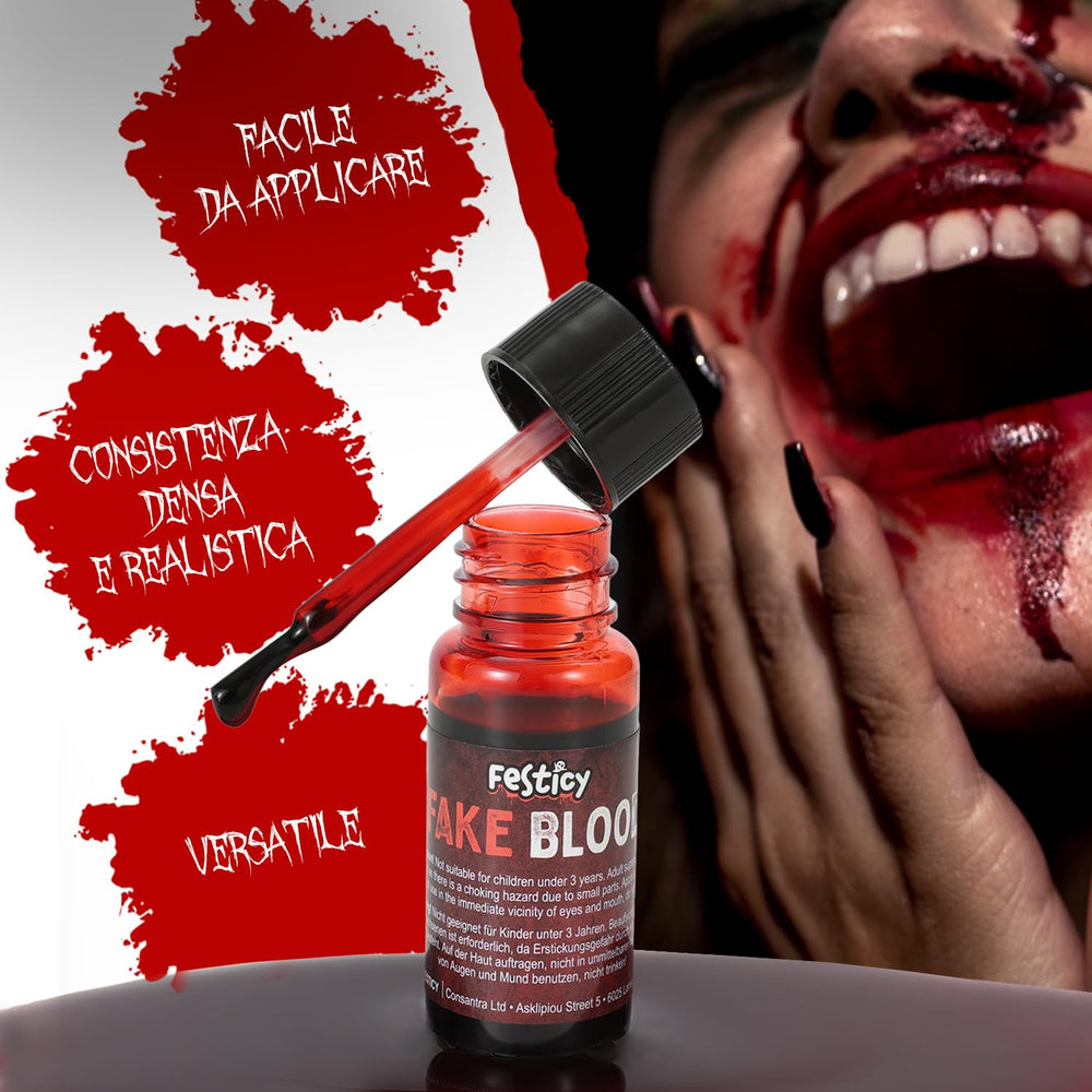 Festicy sangre falsa para maquillaje de Noche de Brujas, aplicación fácil