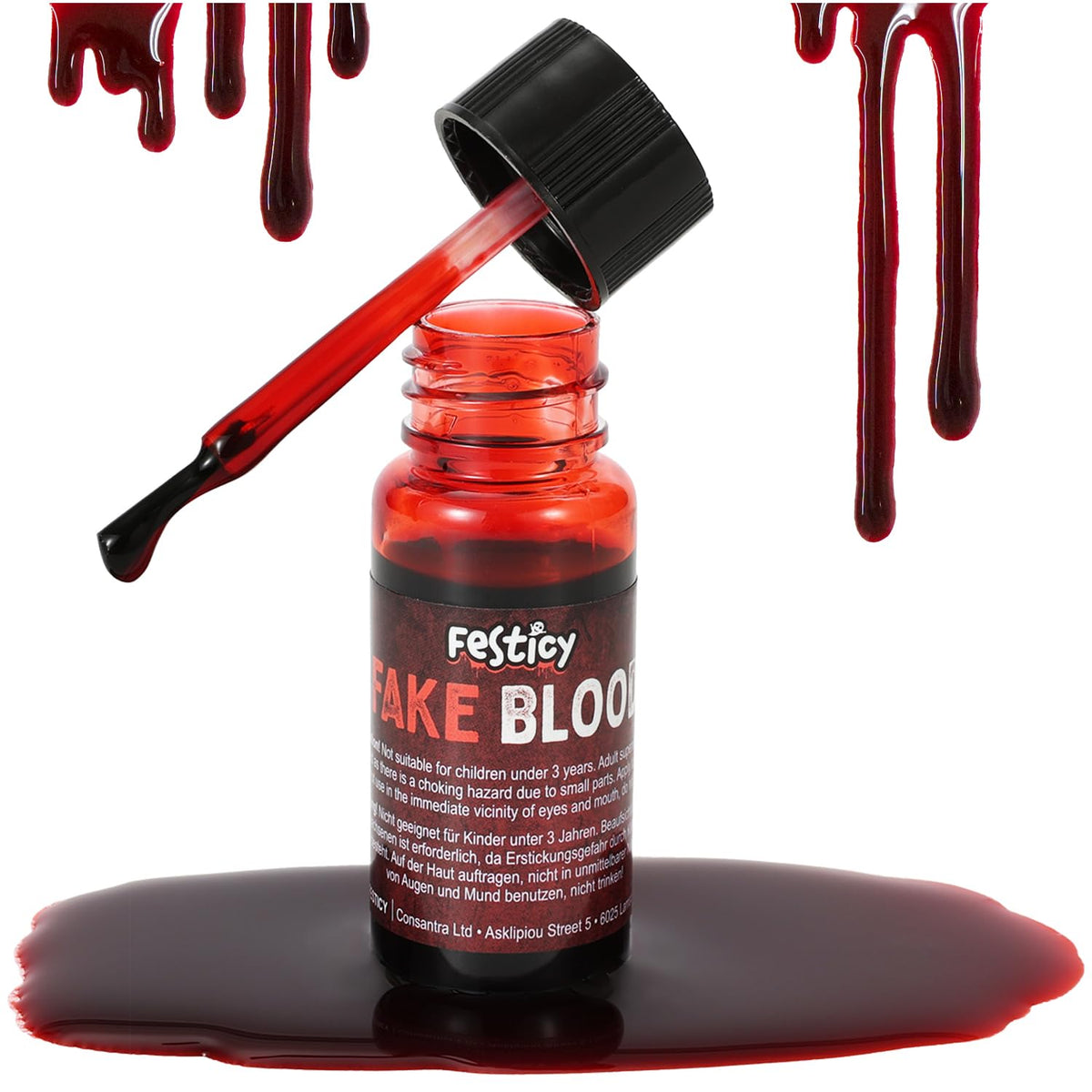 Festicy sangre falsa para vampiro realista, ideal para Noche de Brujas