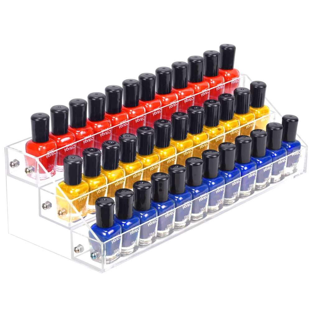 FFowcye organizador esmaltes acrílico 3 niveles, vista frontal para fácil selección.