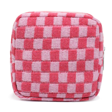FFpaw bolso cosmético pequeño rosa a cuadros, ideal para organizar maquillaje diario.