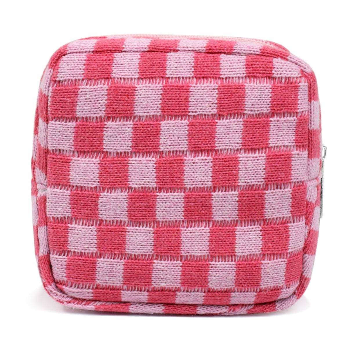 FFpaw bolso cosmético pequeño rosa a cuadros, ideal para organizar maquillaje diario.