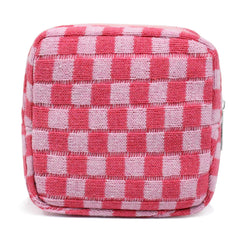 FFpaw bolso cosmético pequeño rosa a cuadros, ideal para organizar maquillaje diario.