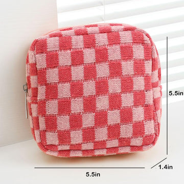 FFpaw bolso para maquillaje durante salidas, rosa a cuadros para estilo práctico.