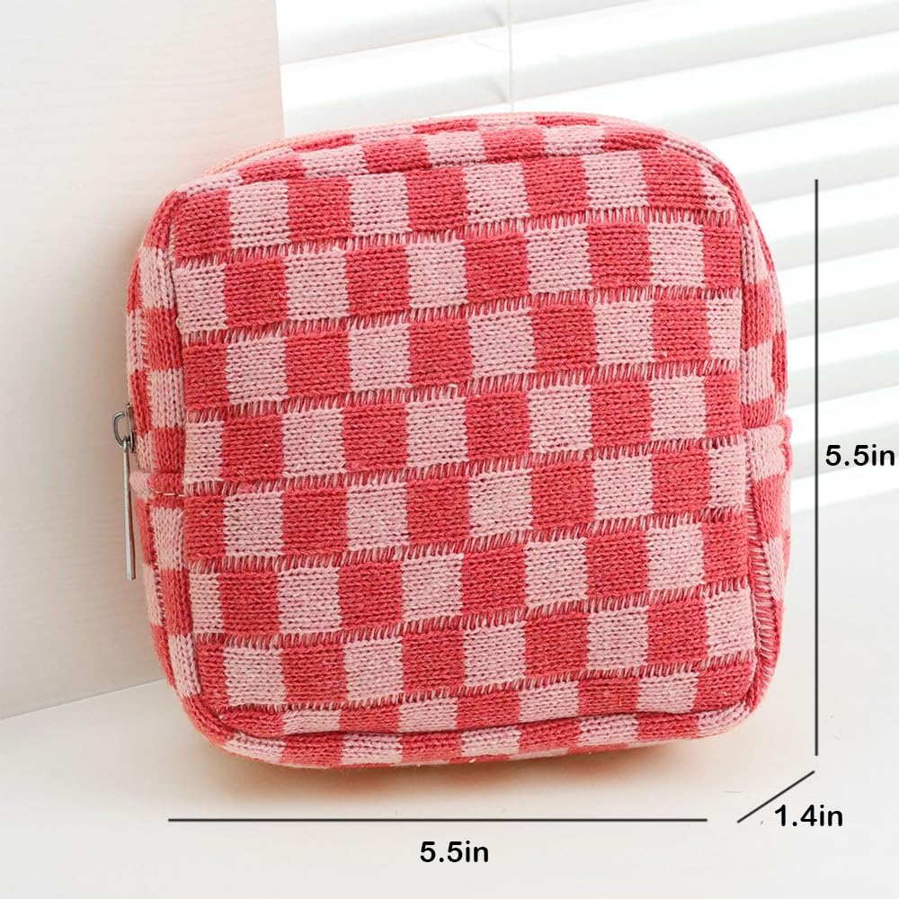 FFpaw bolso para maquillaje durante salidas, rosa a cuadros para estilo práctico.