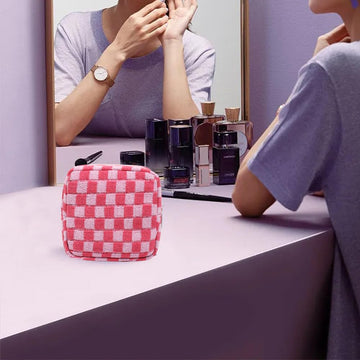FFpaw cosmetico compacto rosa para bolso diario, con cierre resistente.