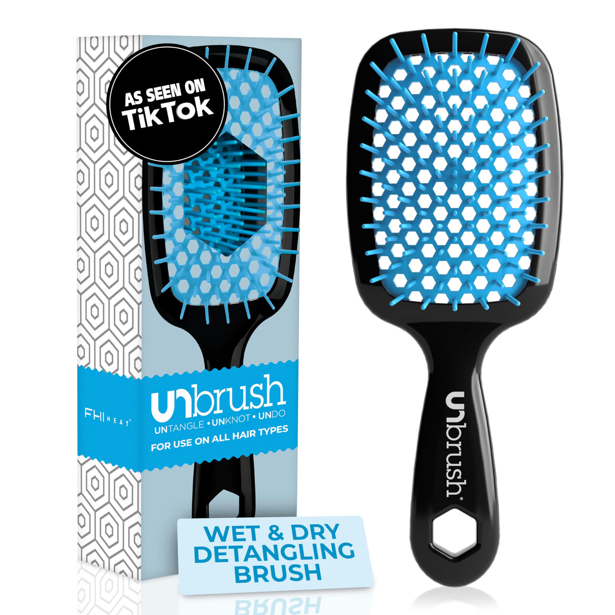 Pincel FHI Heat UNbrush con cerdas DuoFlex antiestáticas para desenredar sin tirones.