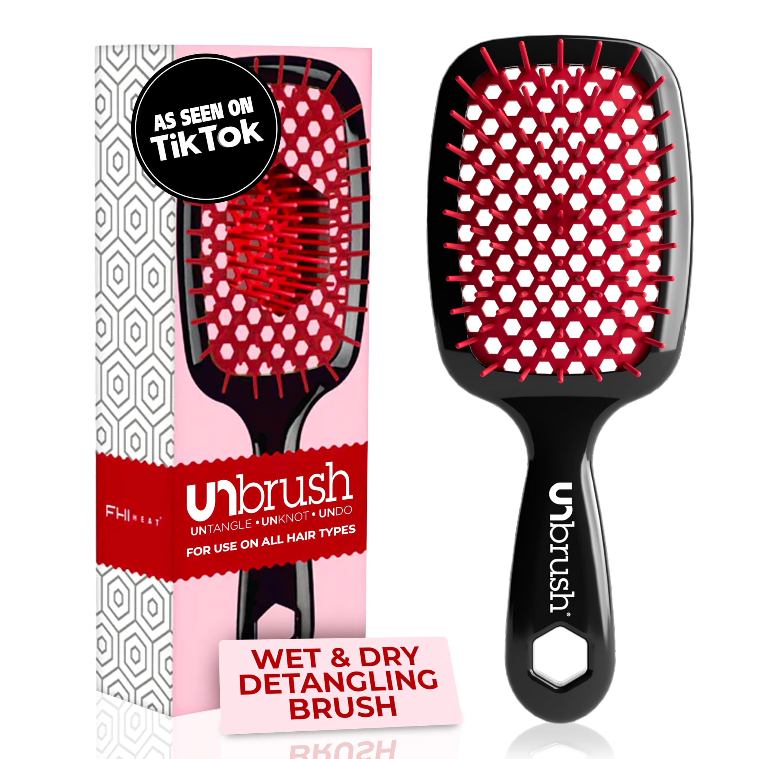 UNbrush desenredante suave de FHI Heat con cerdas DuoFlex para cabello sin tirones.