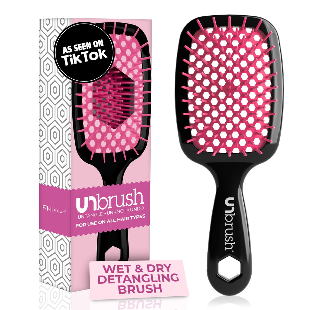 FHI Heat UNbrush en rosa, cepillo desenredante suave para nudos difíciles.