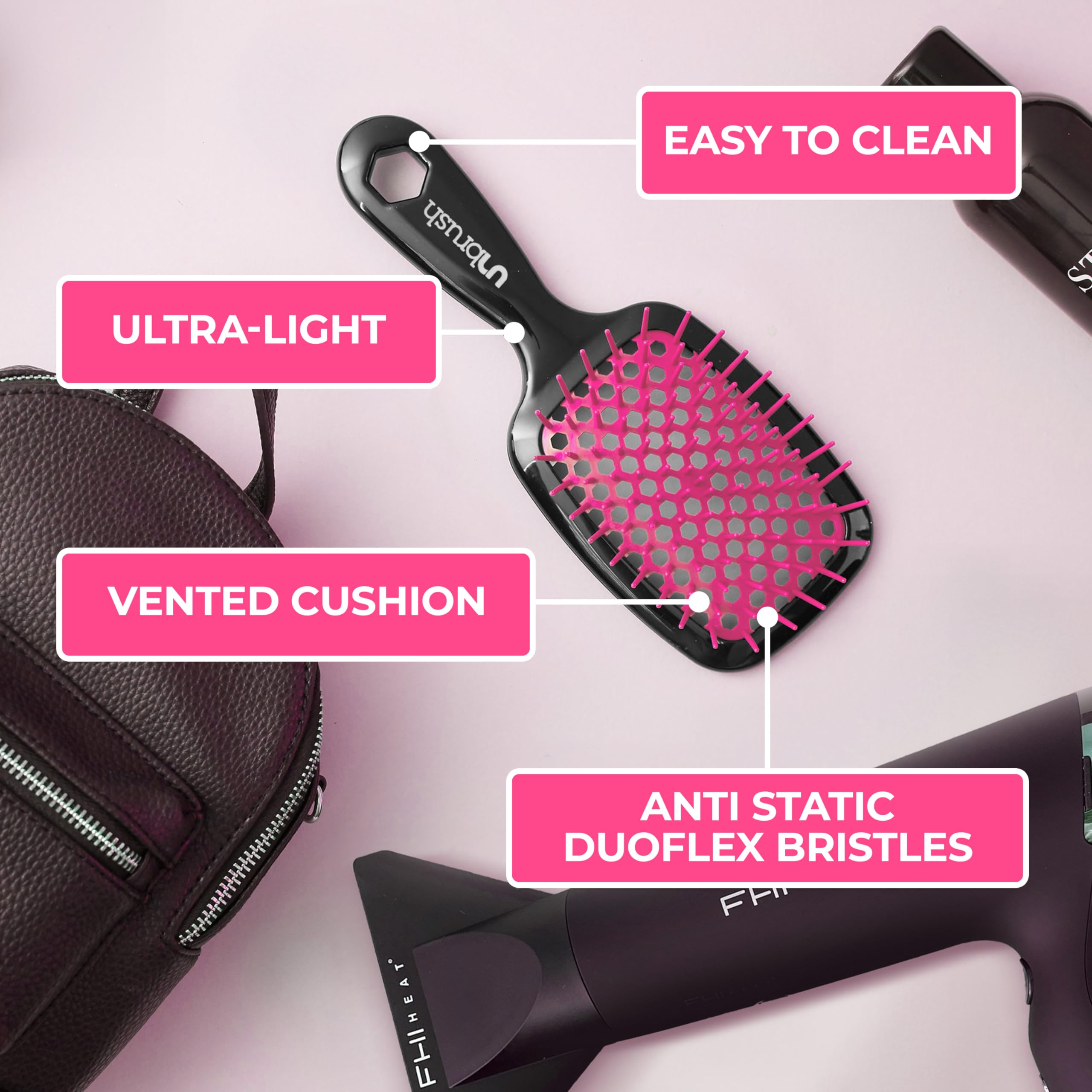 FHI Heat UNbrush mango ergonómico y ligero para uso prolongado.