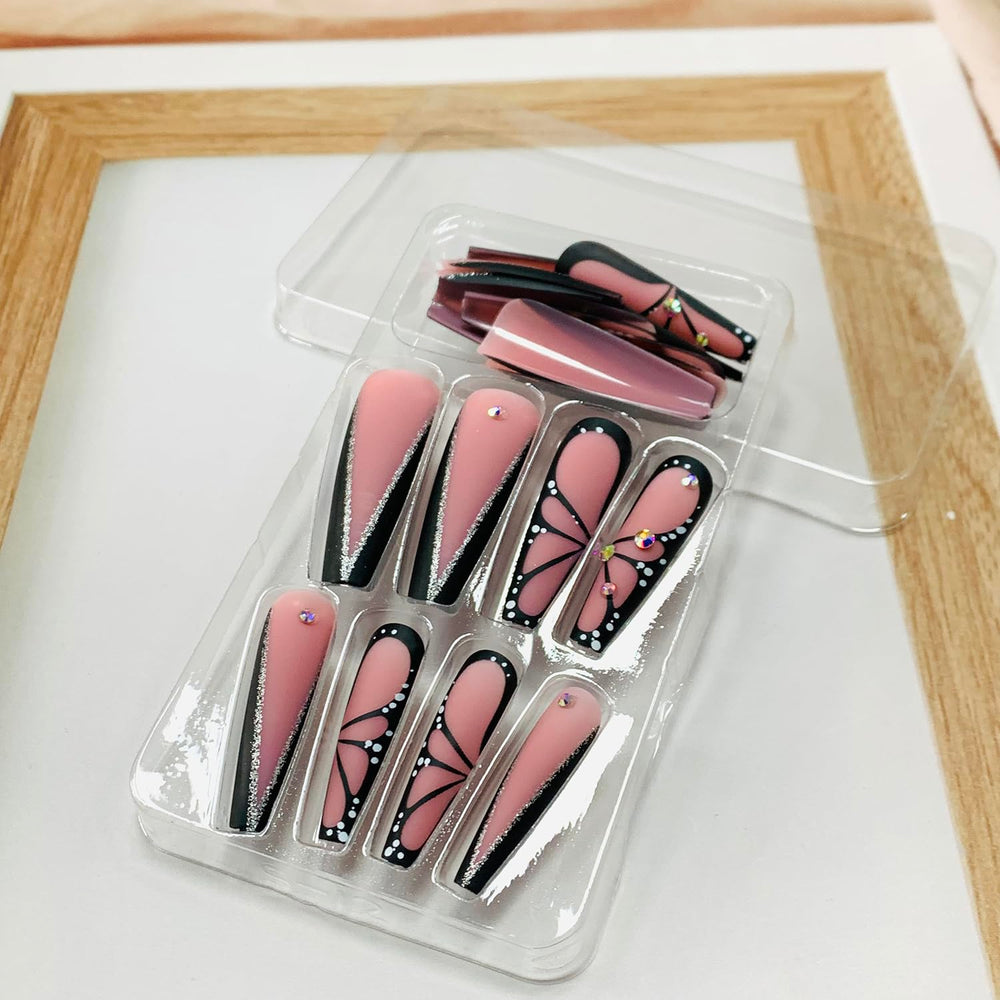 Uñas FIEONCIY con pegamento adhesivo para aplicación rápida.