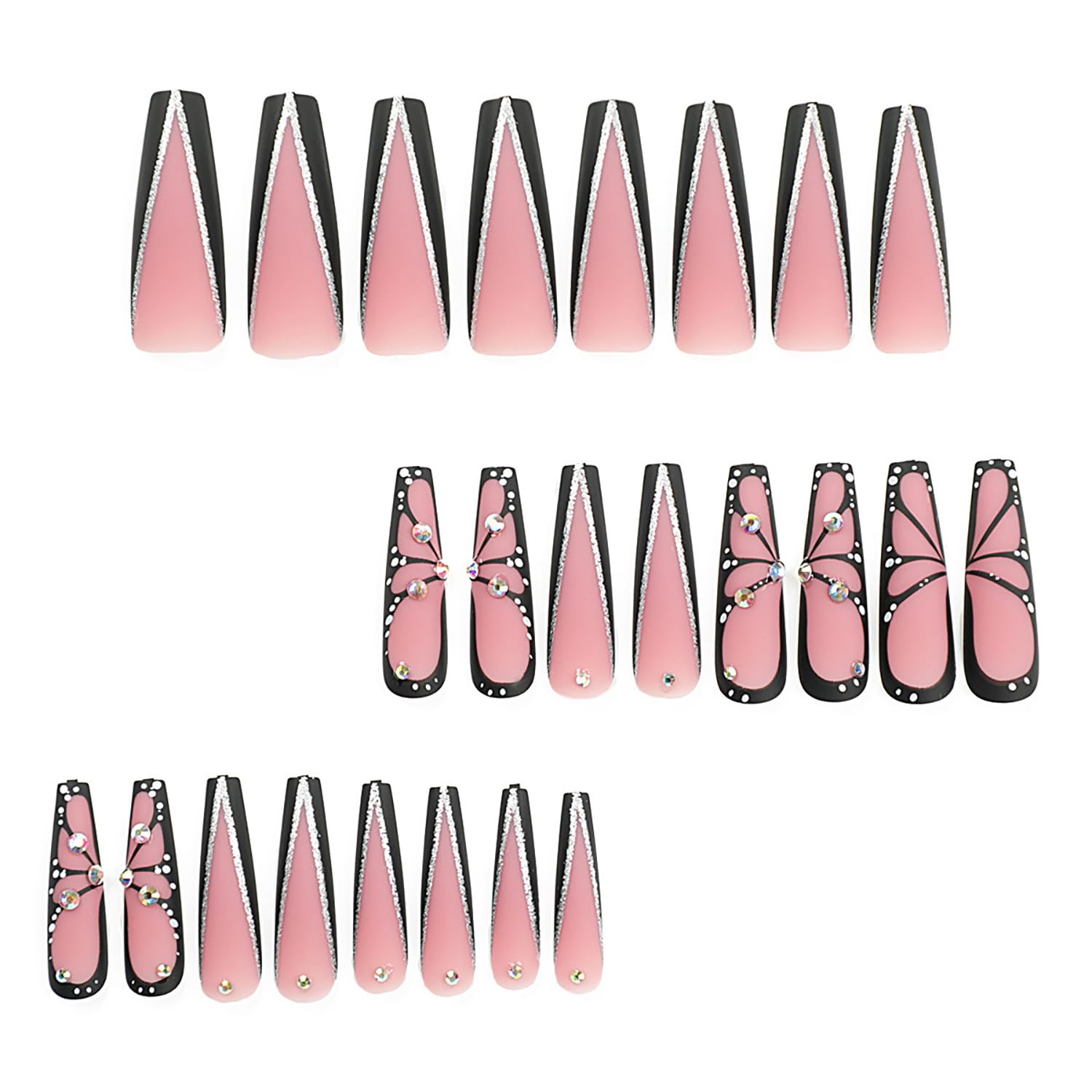 Uñas acrílicas FIEONCIY extra largas en forma ballerina con cristales.