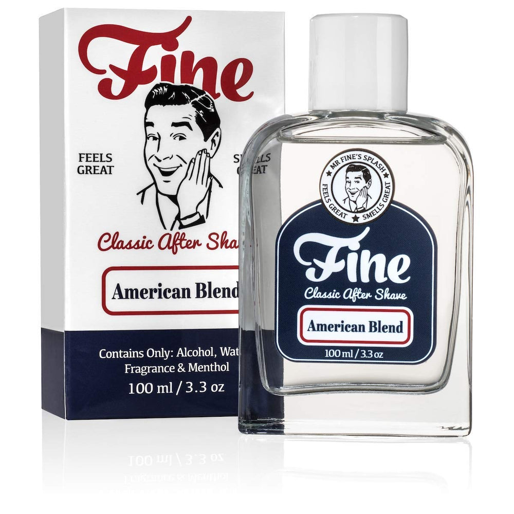 Mr. Fine Aftershave, bouteille au mélange américain, sensation rafraîchissante après rasage.