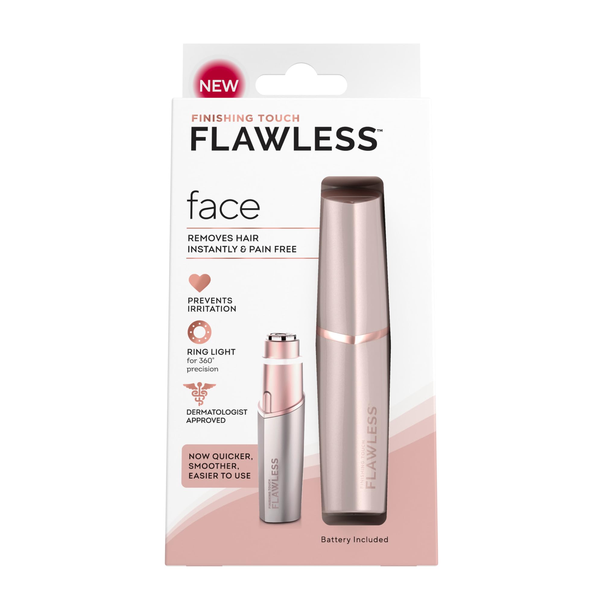 Depilador facial Finishing Touch Flawless con luz LED, rosa dorado, para precisión diaria.
