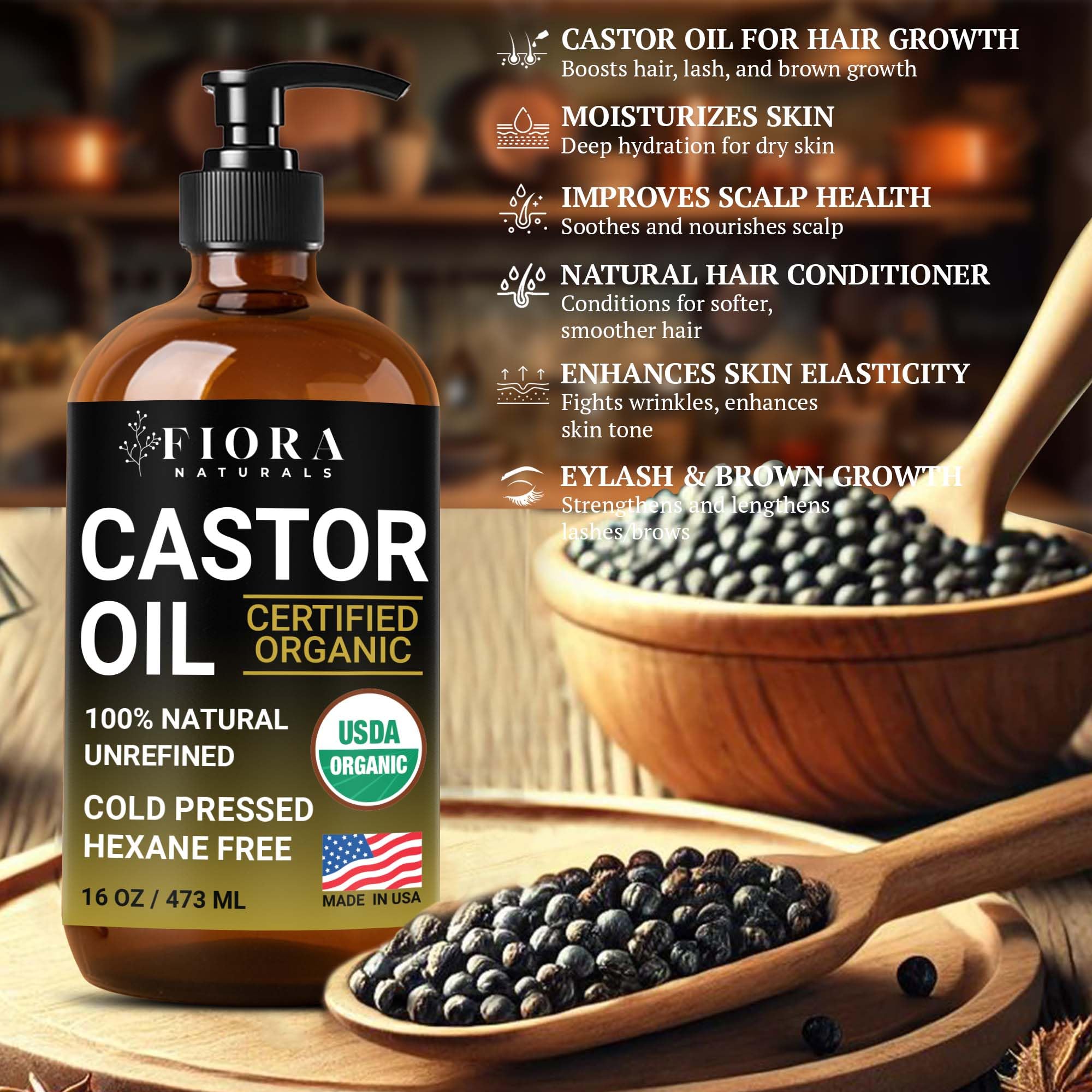 Fiora Naturals aceite de ricino con bomba, uso cómodo