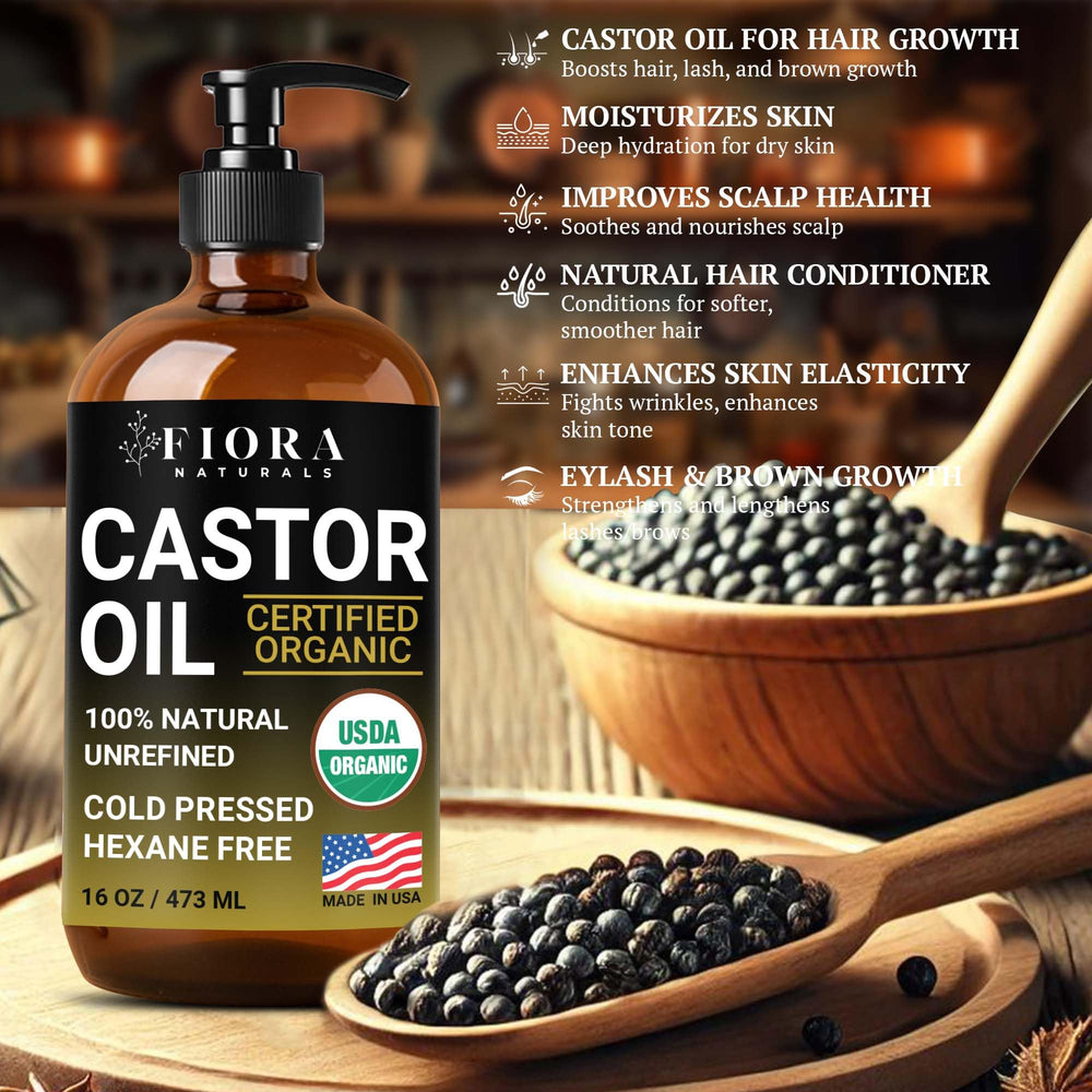 Fiora Naturals aceite de ricino con bomba, uso cómodo