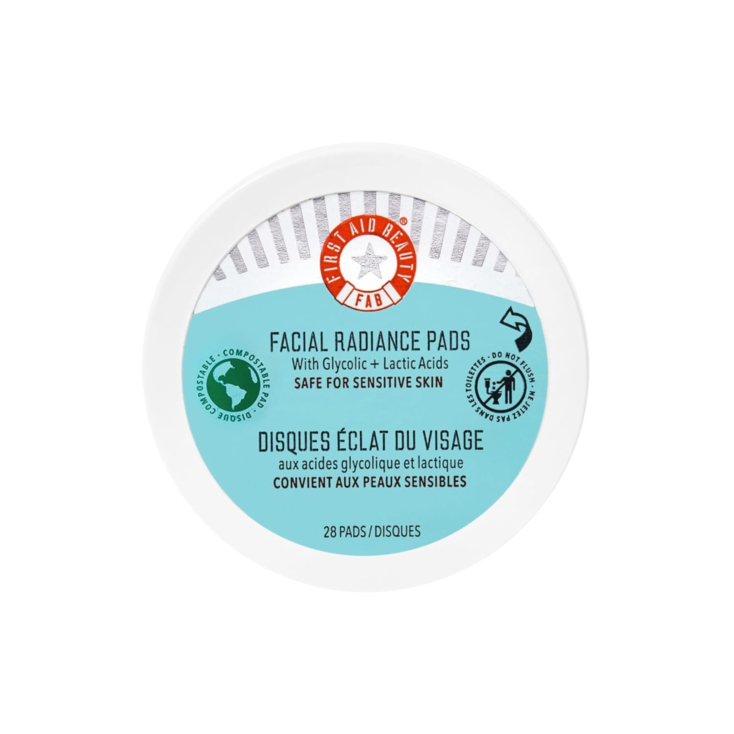 First Aid Beauty envase de discos exfoliantes para exfoliación diaria y cuidado de la piel