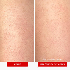 Gommage appliqué sur la peau montrant une texture uniforme après massage.