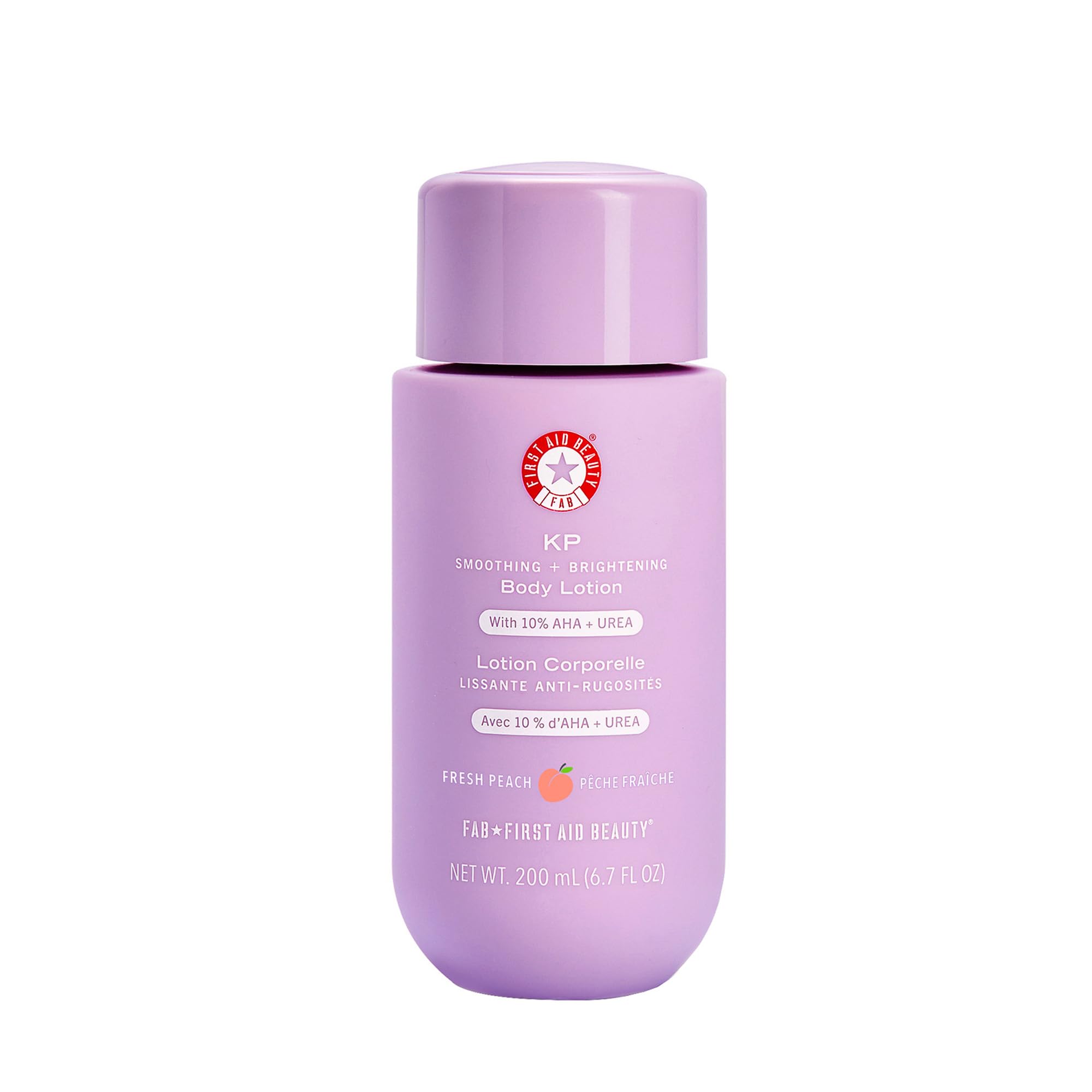 First Aid Beauty KP Smoothing: botella con durazno para cuidado diario de la piel