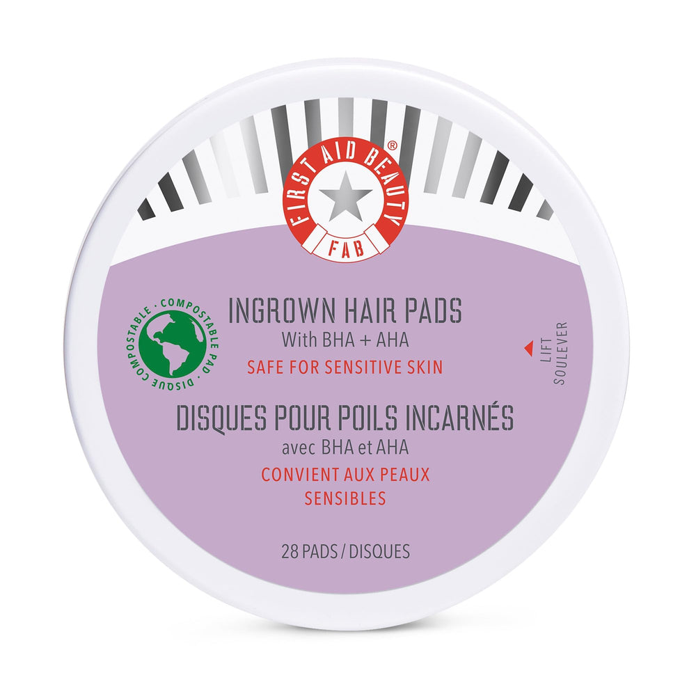 First Aid Beauty pastilles visage après rasage, aide potentielle à prévenir poils incarnés.