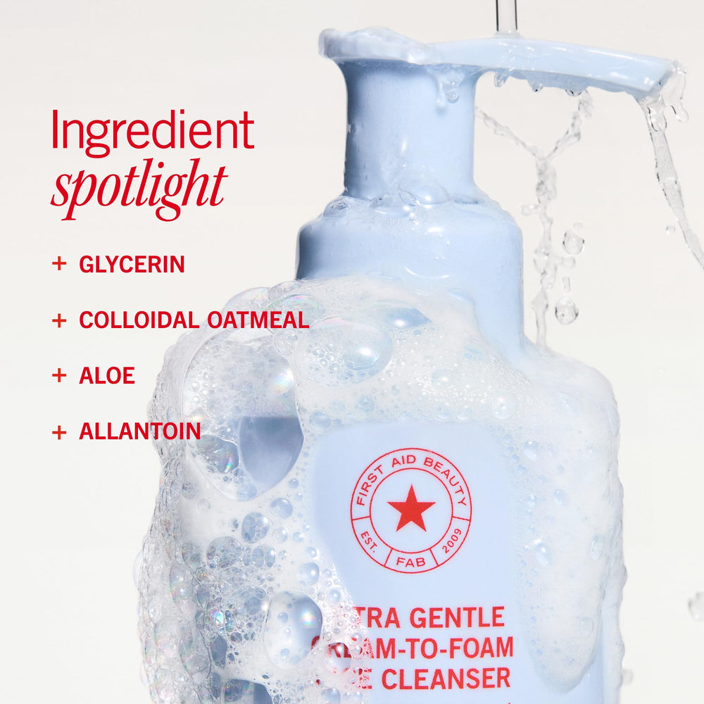First Aid Beauty Ultra Gentle, sin fragancia para piel sensible y reactiva.