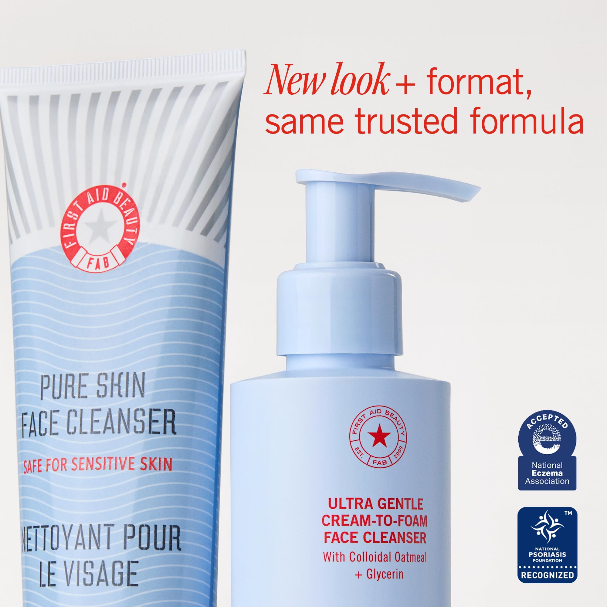 First Aid Beauty Ultra Gentle, textura crema-espuma para limpieza suave de piel sensible.