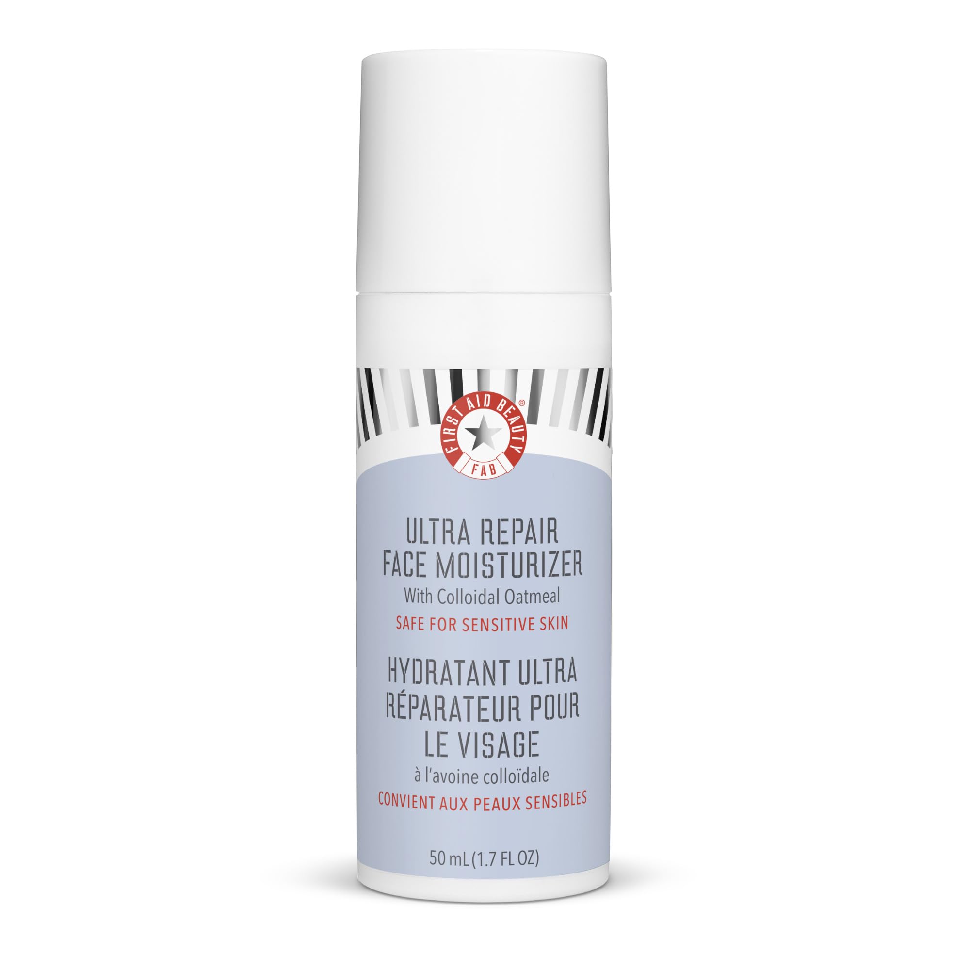 First Aid Beauty Ultra Repair, botella con pompa para hidratación diaria de la piel.