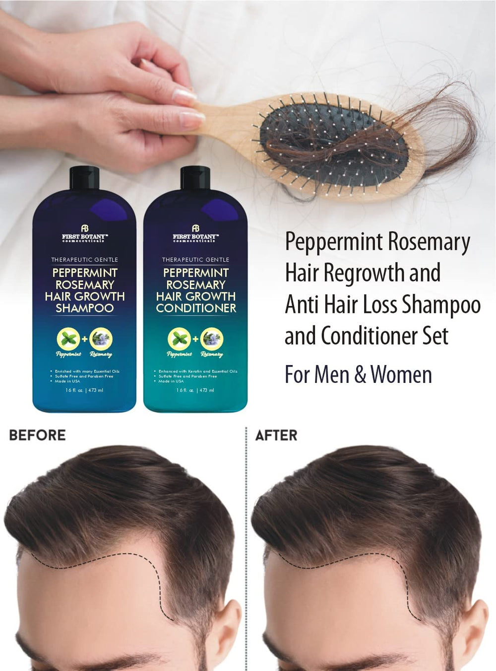 First Botany acondicionador menta romero, textura crema, deja cabello suave y manejable.
