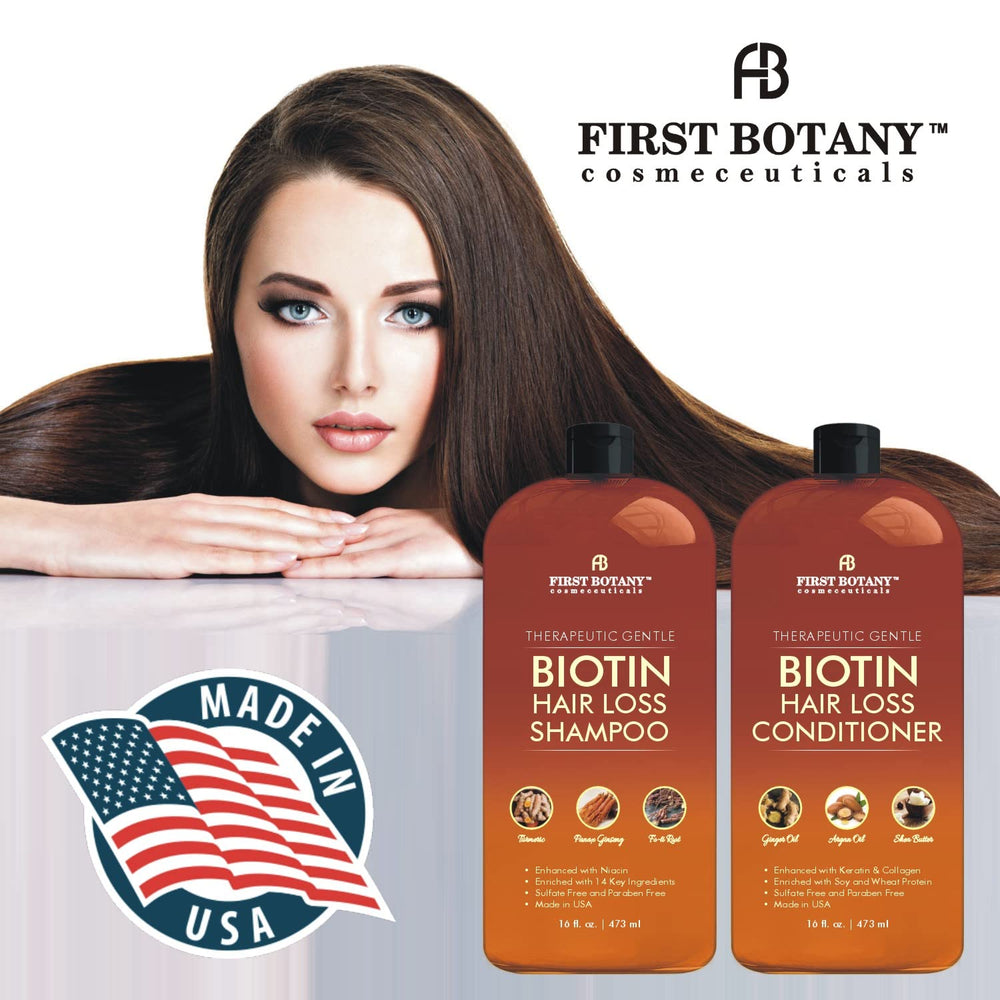 Après-shampooing First Botany, biotine, démêle et ajoute de la brillance.