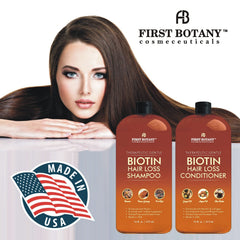 Après-shampooing First Botany, biotine, démêle et ajoute de la brillance.