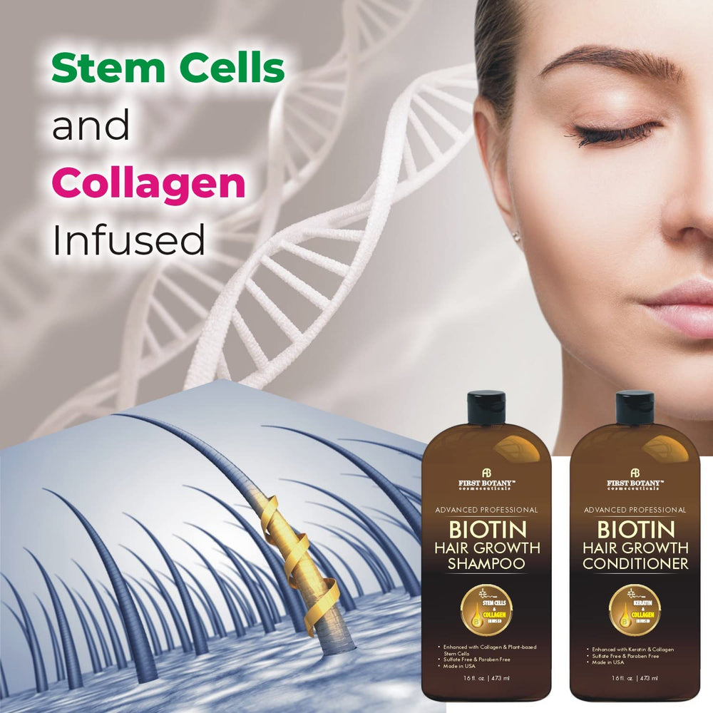 First Botany Biotina Acondicionador, aplicando en cabello, suavidad y brillo.