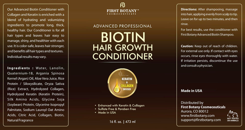 First Botany Biotina, uso diario, cabello más manejable y resistente.