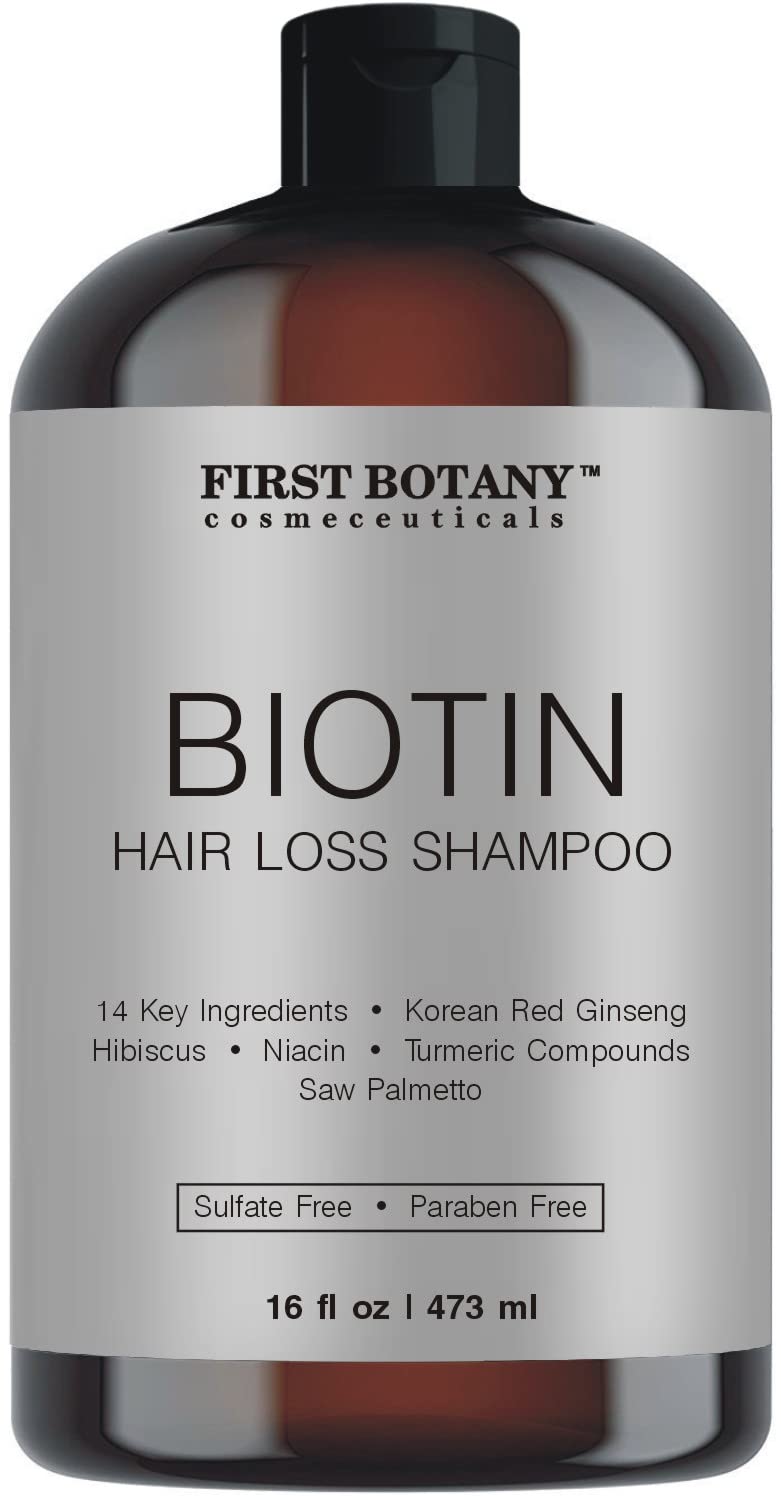 First Botany Cosmeceuticals: botella de champú con bloqueo DHT para crecimiento capilar