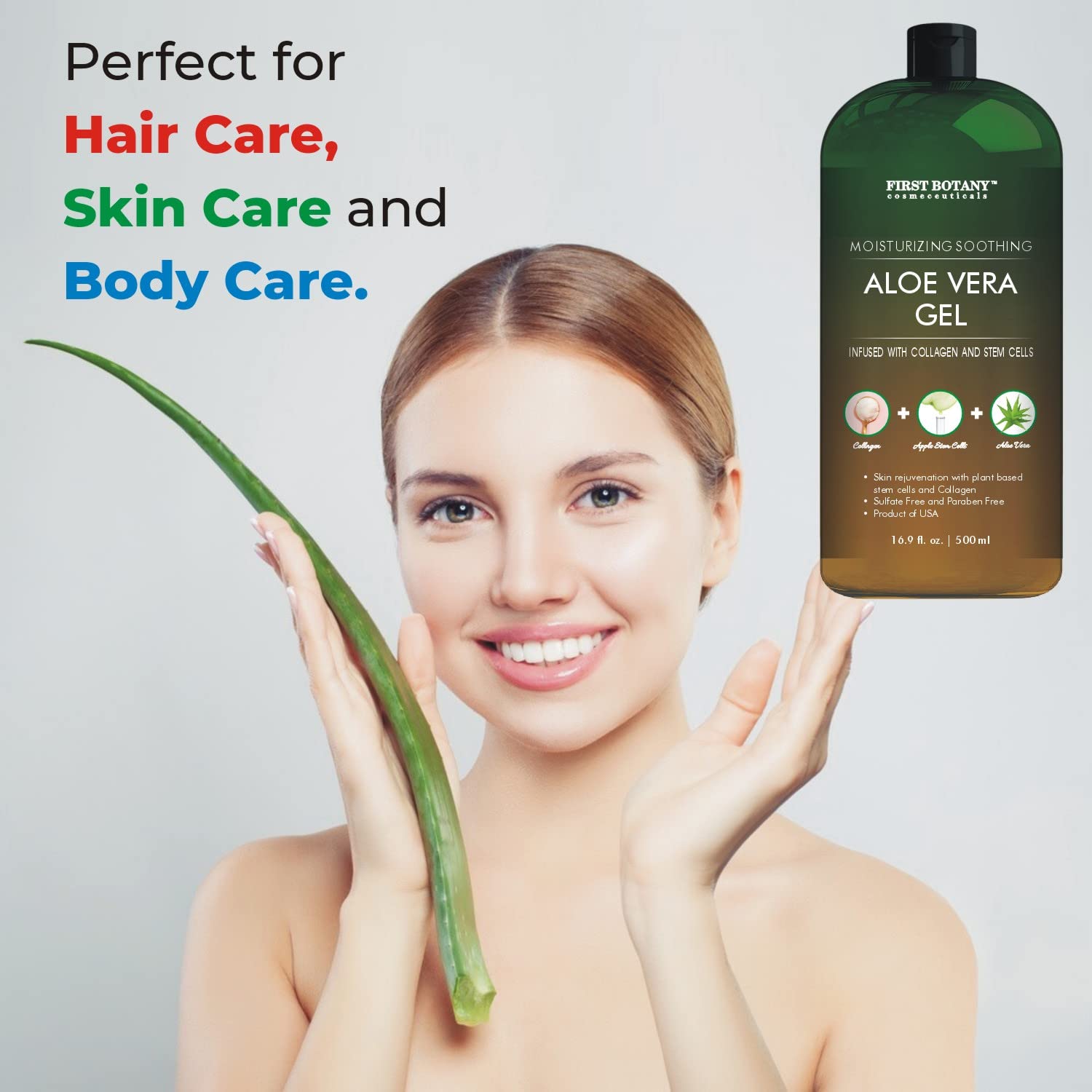 First Botany gel de aloe vera en cabello y cuero cabelludo, brillo y suavidad.