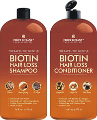 Shampooing First Botany à la biotine, bouteille anti-chute, nourrit les cheveux.