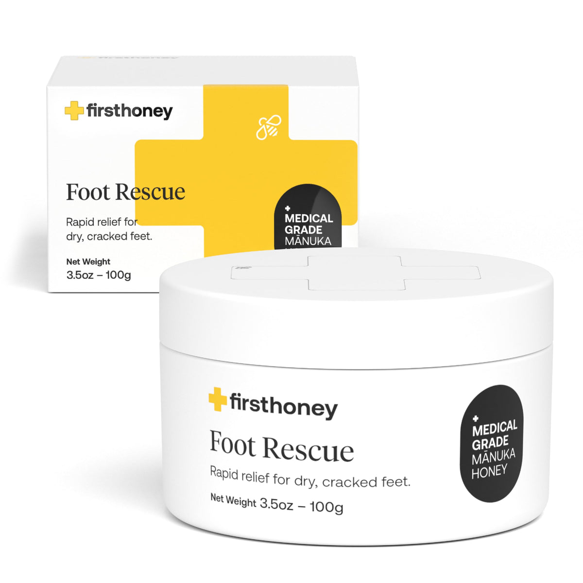 First Honey crema reparadora para pies en bote, hidratación instantánea.