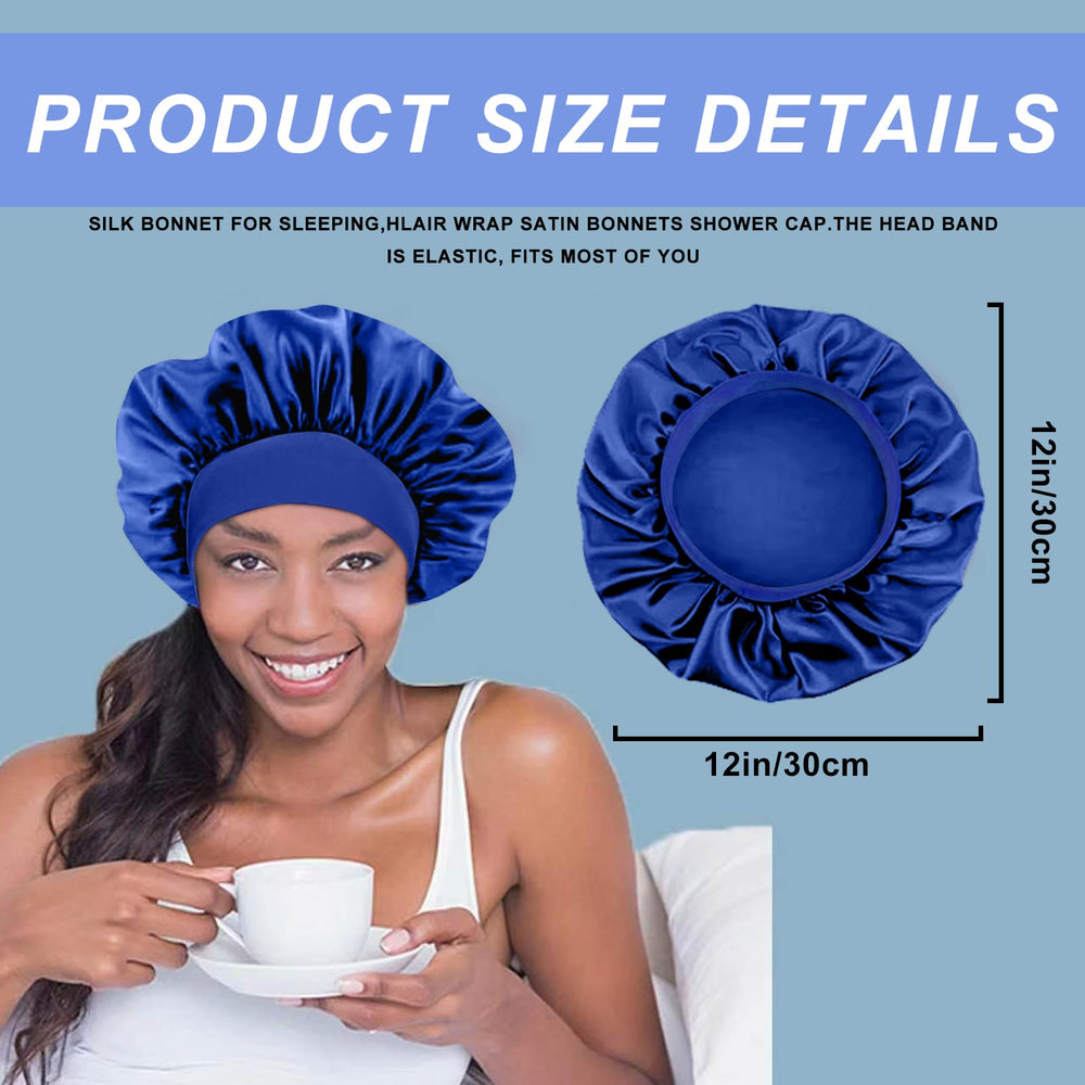 FIRSTPELLA Bonete de seda para dormir en azul zafiro, reduce frizz de forma suave.