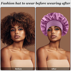 Bonete FIRSTPELLA morado para cabello rizado, reduce fricción durante la noche.